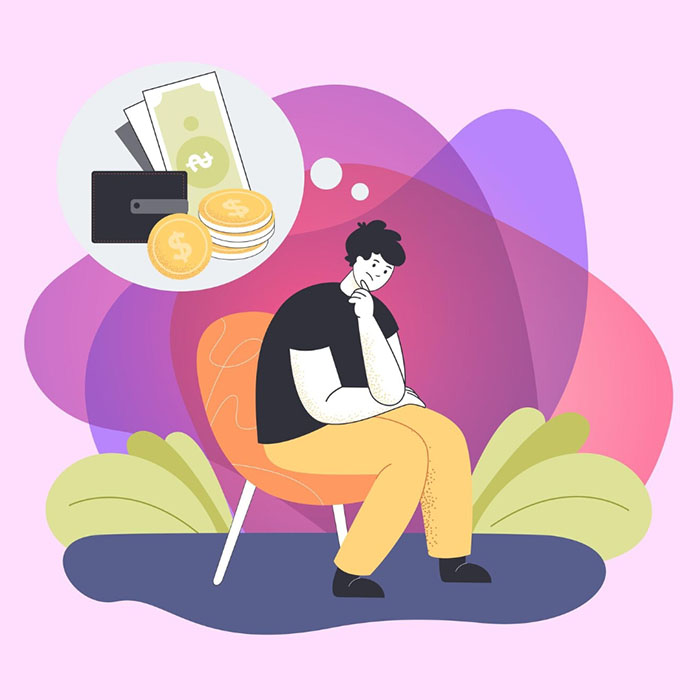 Ilustracija zamisljenog coveka koji razmislja o troskovima.