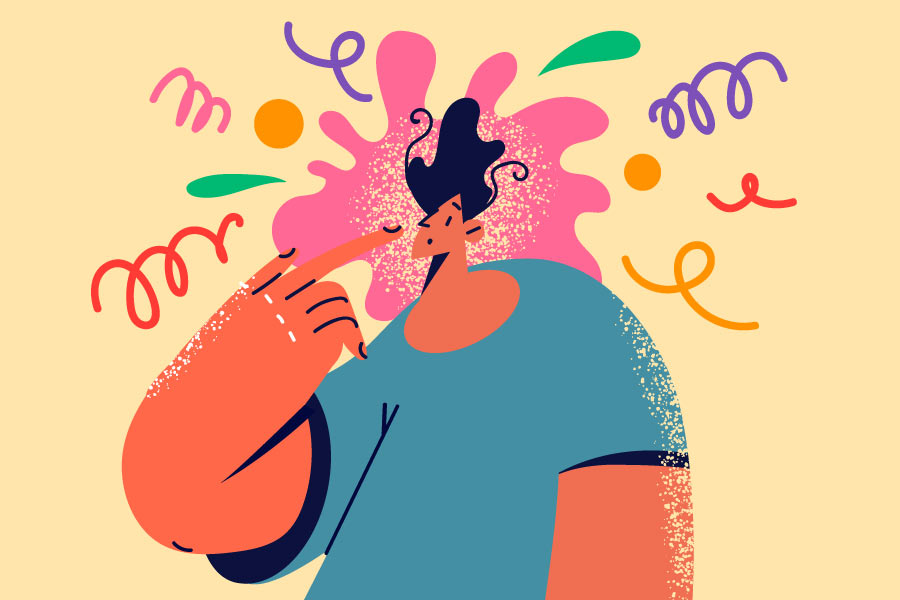 Grafička ilustracija zabrinute i preokupirane osobe.