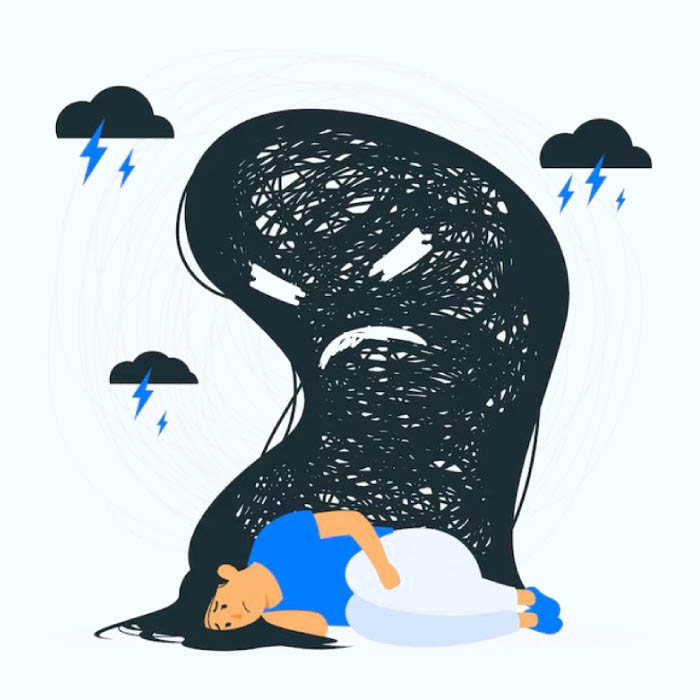 Ilustracija zene koja prozivljava panicni napad.